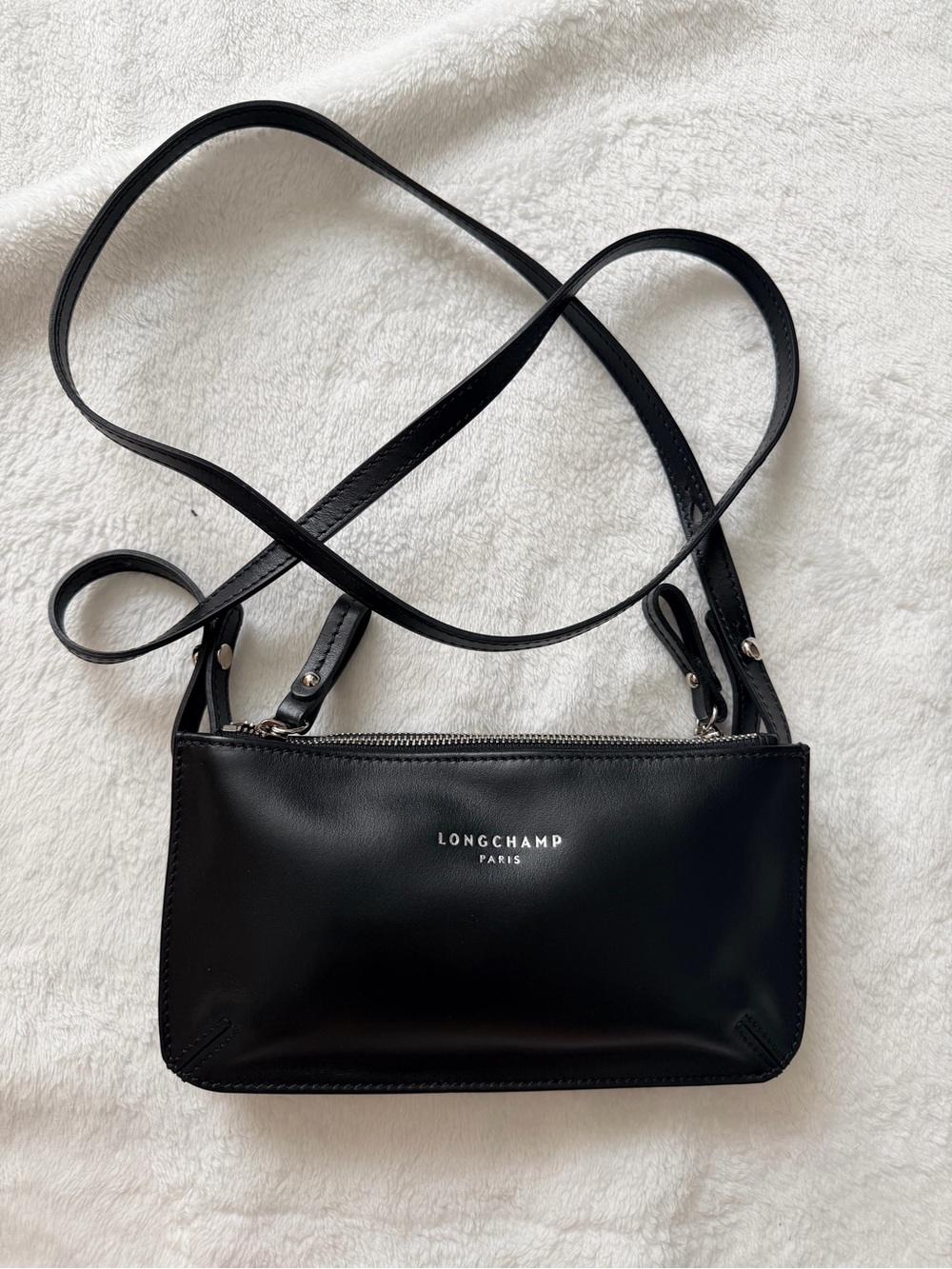 Longchamp Paris Black Leather Small Crossbody Bag NWOT